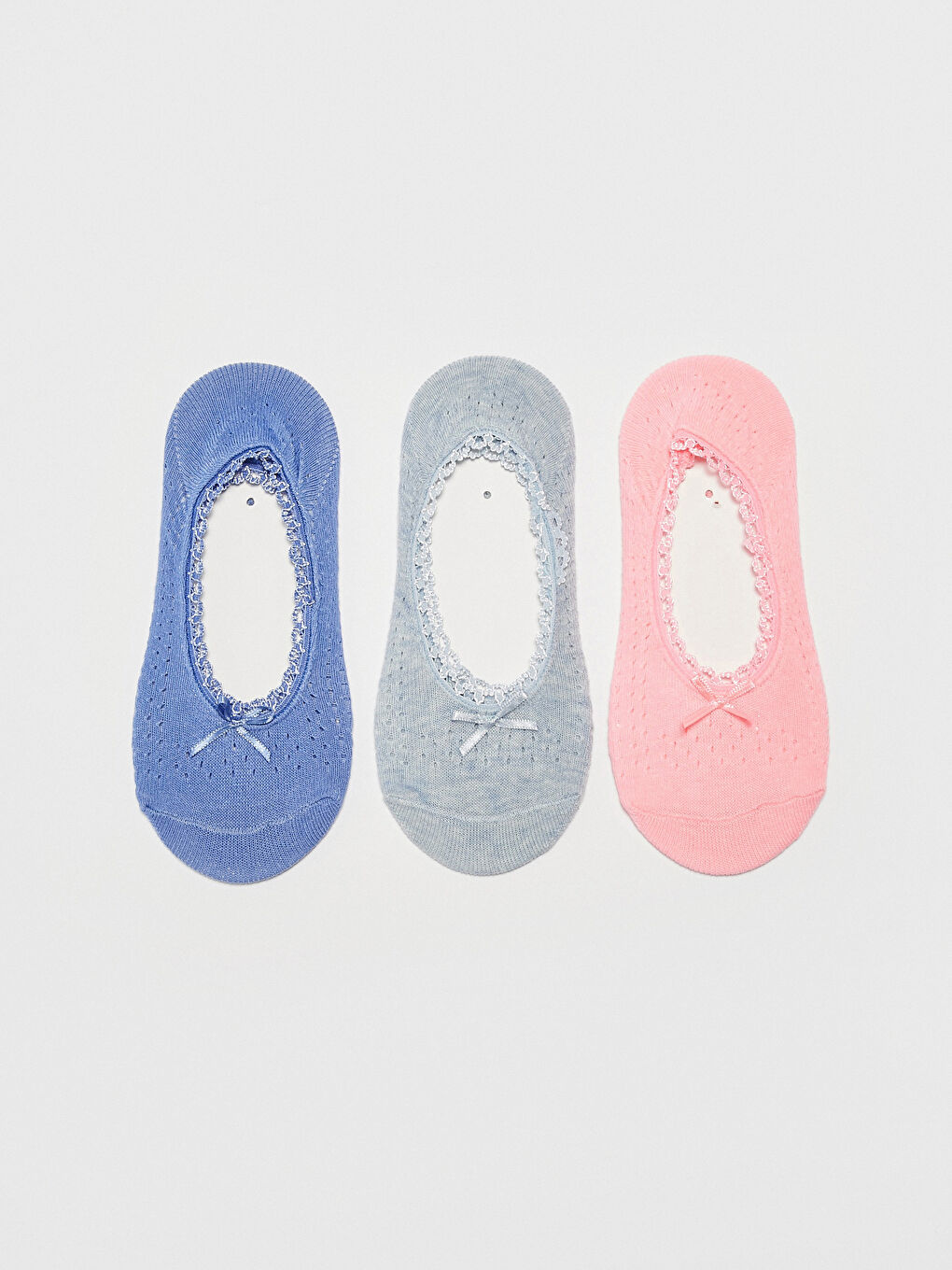 Pembe Fiyonk Detaylı Pamuklu Kadın Babet Çorap 3'lü