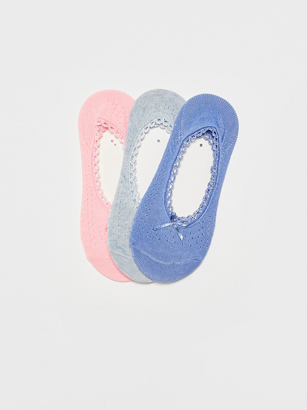 Pembe Fiyonk Detaylı Pamuklu Kadın Babet Çorap 3'lü-1