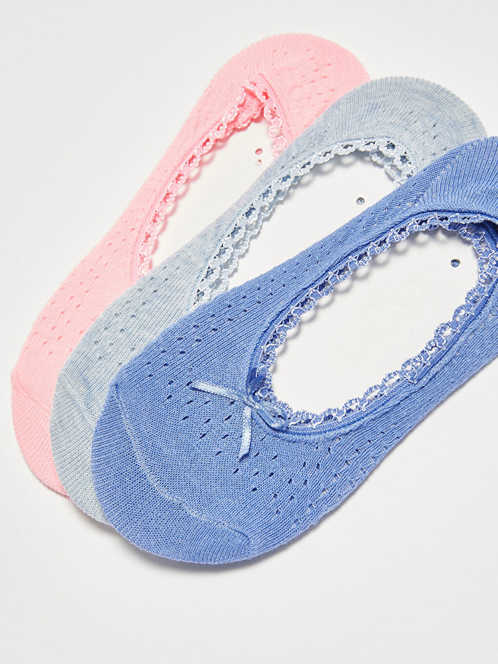 Pembe Fiyonk Detaylı Pamuklu Kadın Babet Çorap 3'lü-2