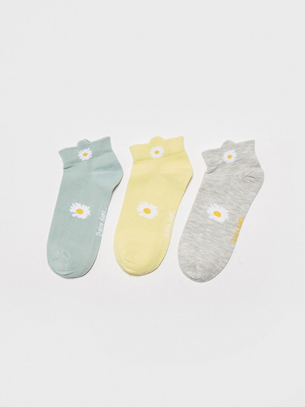 Turkuaz Çiçek Baskılı Pamuklu Kadın Patik Çorap 3'lü