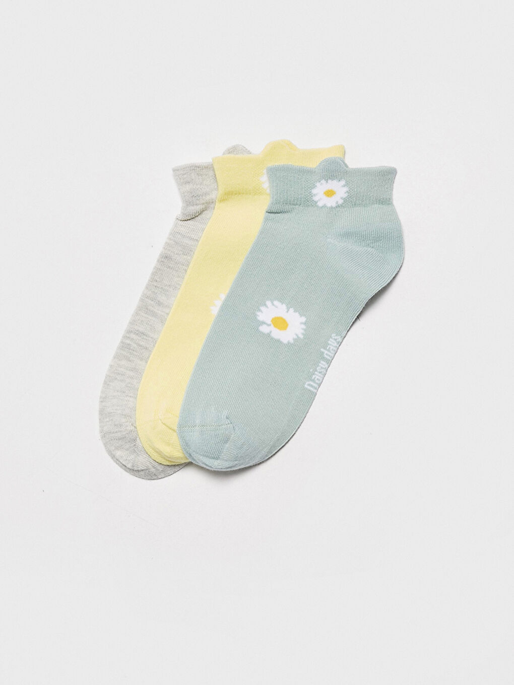 Turkuaz Çiçek Baskılı Pamuklu Kadın Patik Çorap 3'lü-1