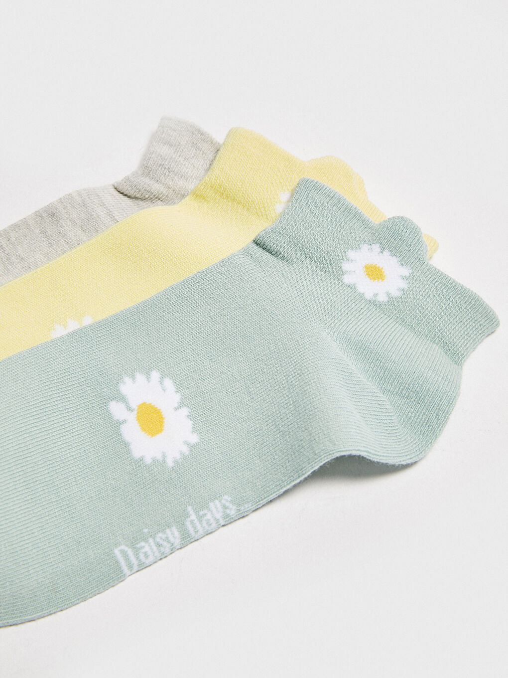 Turkuaz Çiçek Baskılı Pamuklu Kadın Patik Çorap 3'lü-2