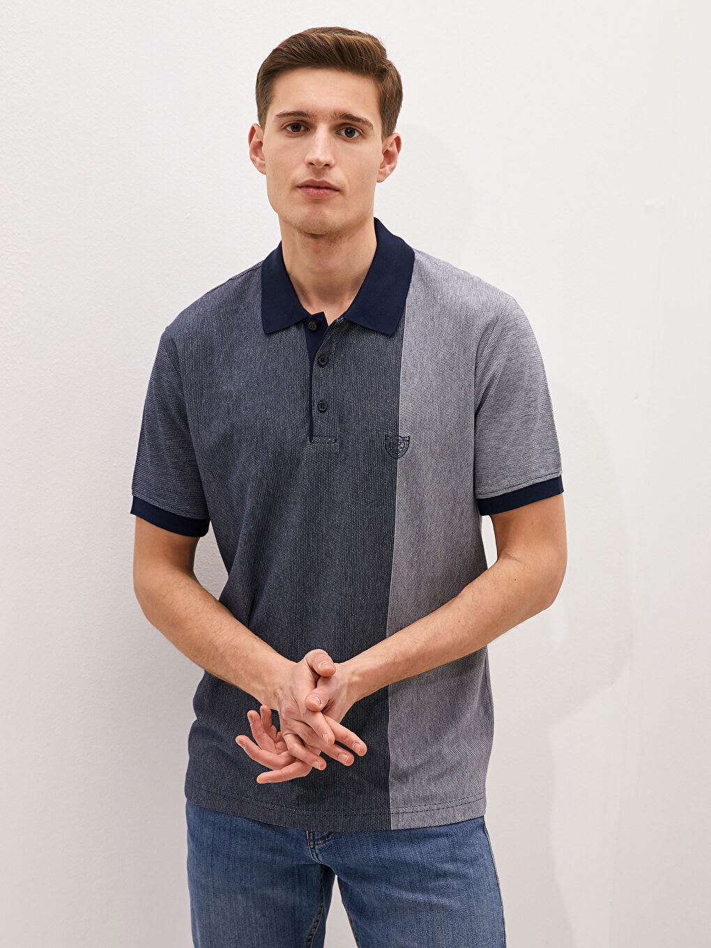 Lacivert Polo Yaka Kısa Kollu Penye Erkek Tişört-2