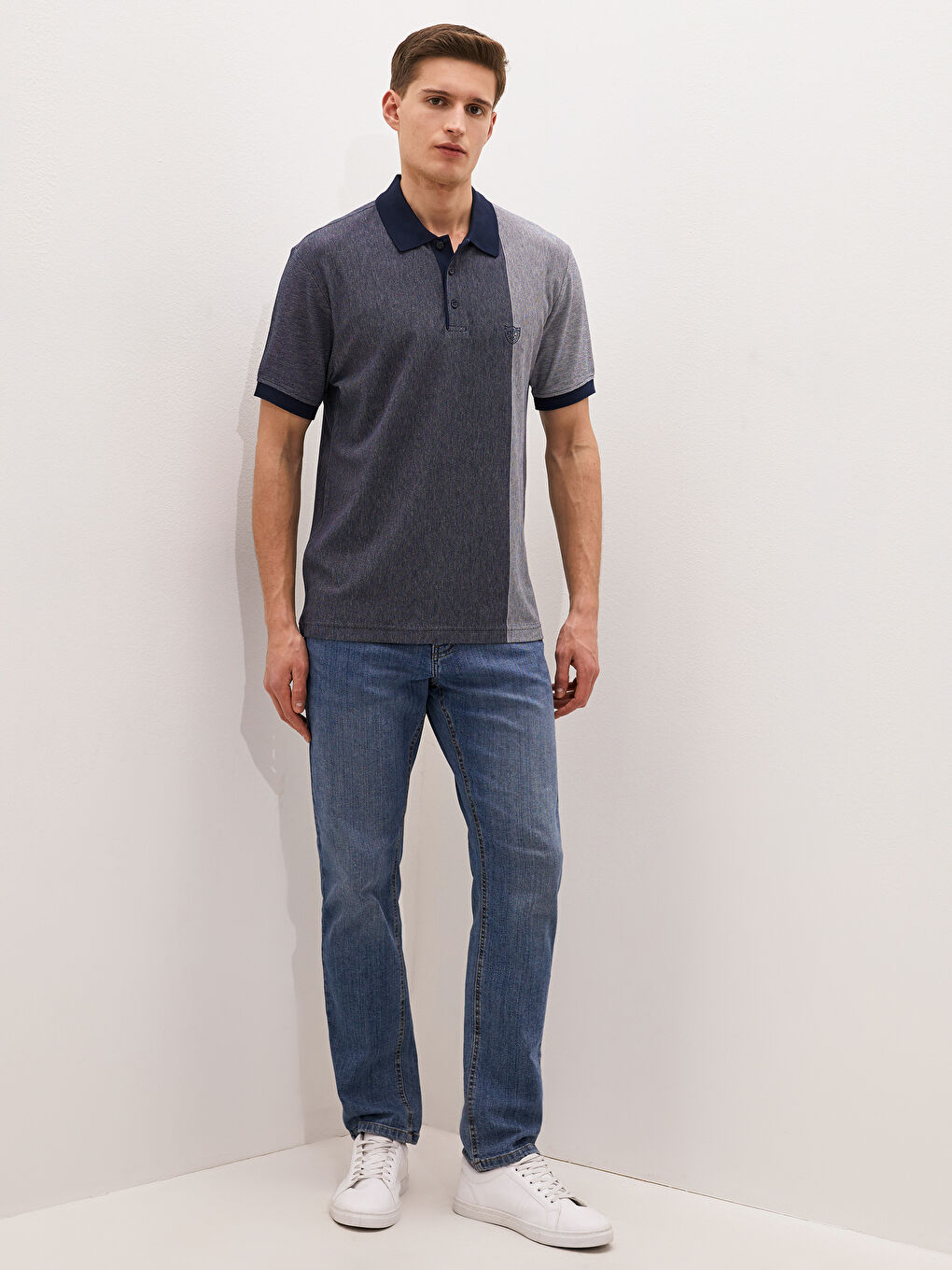 Lacivert Polo Yaka Kısa Kollu Penye Erkek Tişört-3