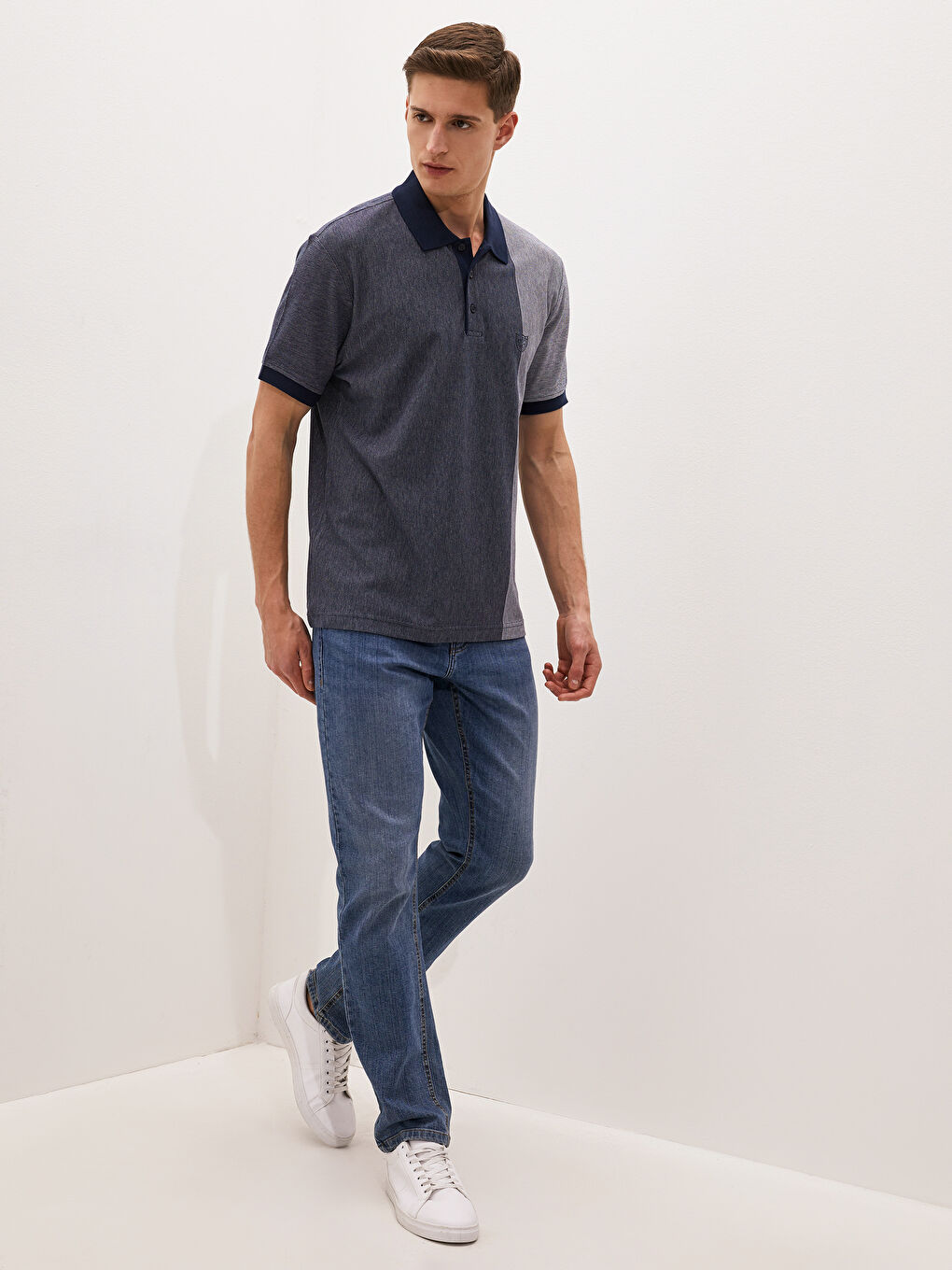 Lacivert Polo Yaka Kısa Kollu Penye Erkek Tişört-4