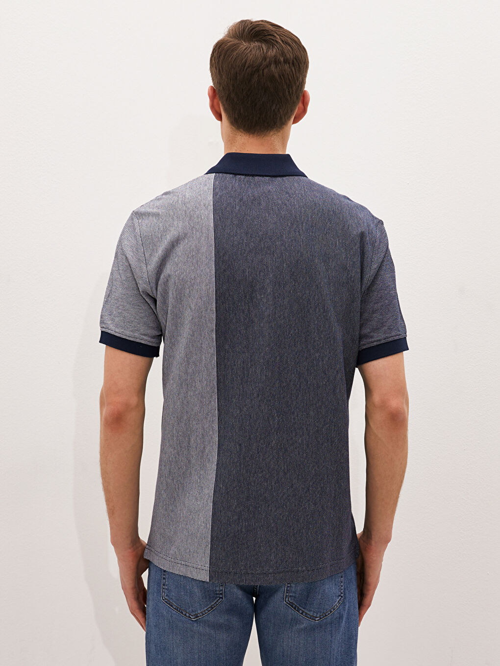 Lacivert Polo Yaka Kısa Kollu Penye Erkek Tişört-6