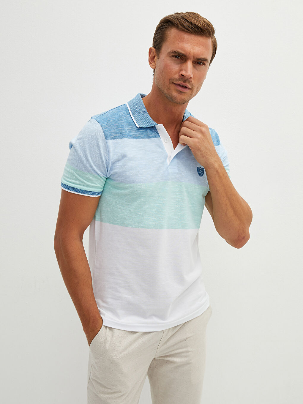 LC Waikiki Polo Neck Short Sleeve Color Block Men's T-Shirt -S17323Z8-LEH