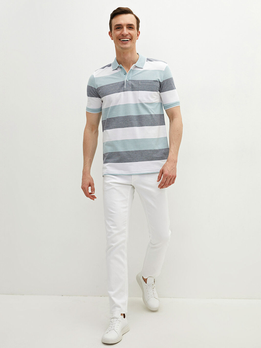 Футболка с водолазкой, полосатая, с коротким рукавом, из пике-4