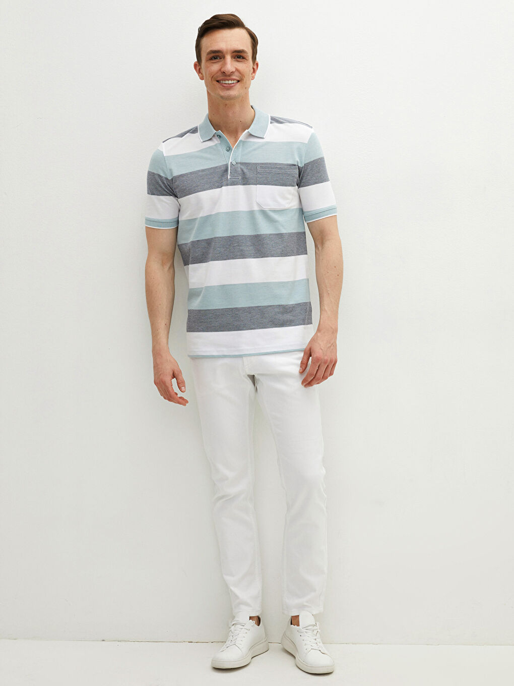 Футболка с водолазкой, полосатая, с коротким рукавом, из пике-5