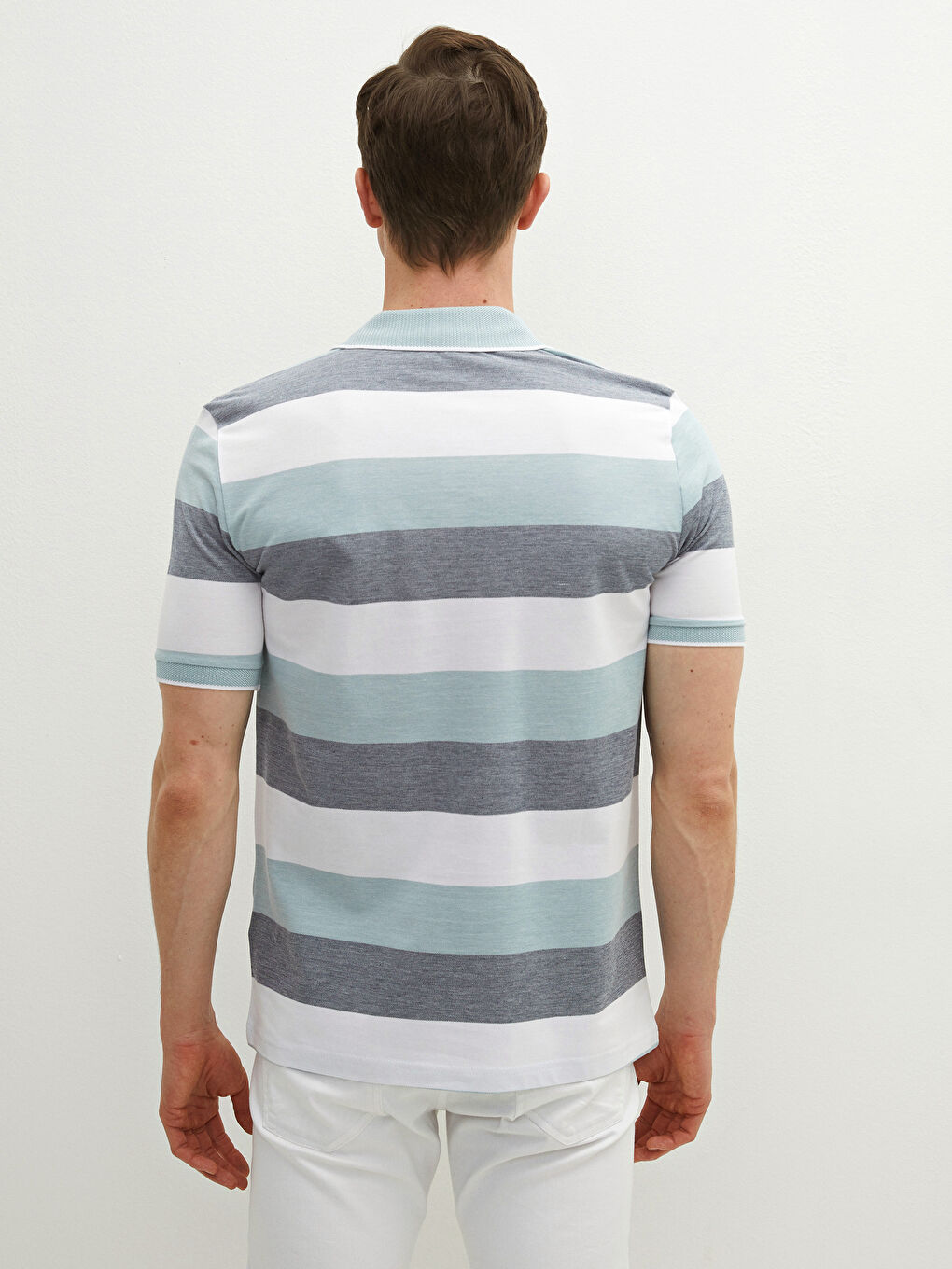 Футболка с водолазкой, полосатая, с коротким рукавом, из пике-6