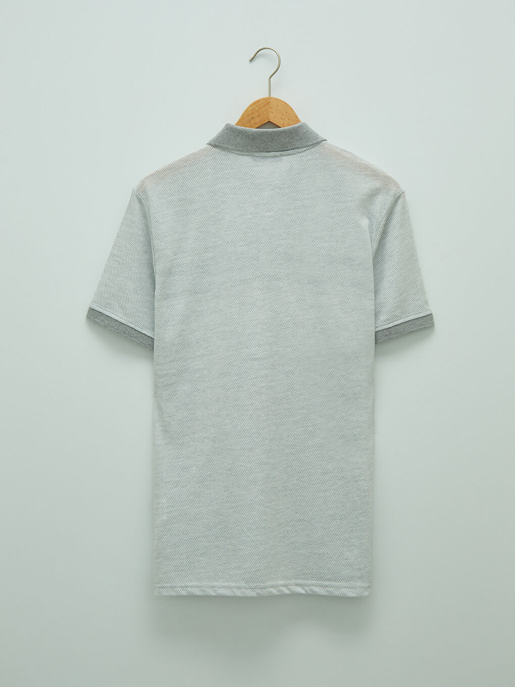 Gri Polo Yaka Kısa Kollu Çizgili Penye Erkek Tişört-6