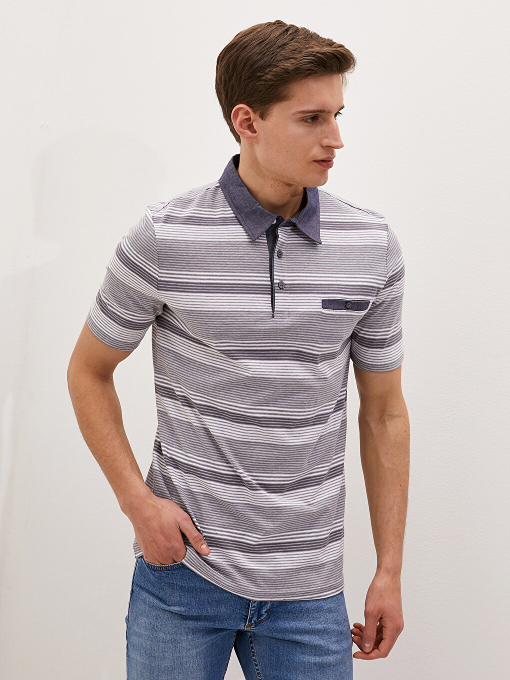Polo Neck Short Sleeve Striped Jersey Men's T-shirt