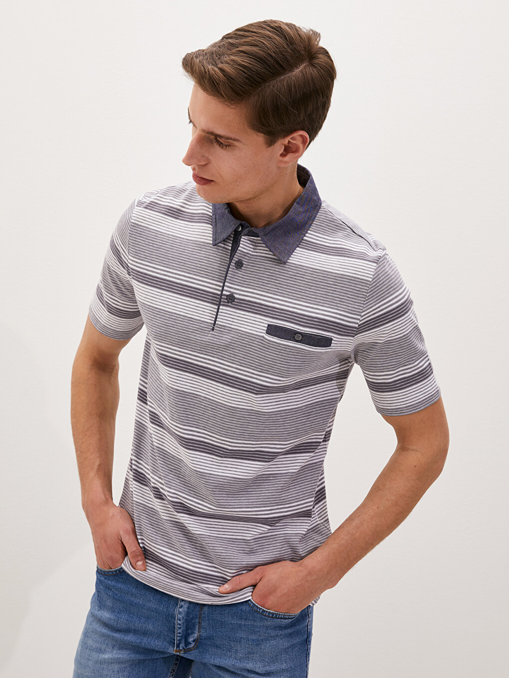 Polo Neck Short Sleeve Striped Jersey Men's T-shirt-1