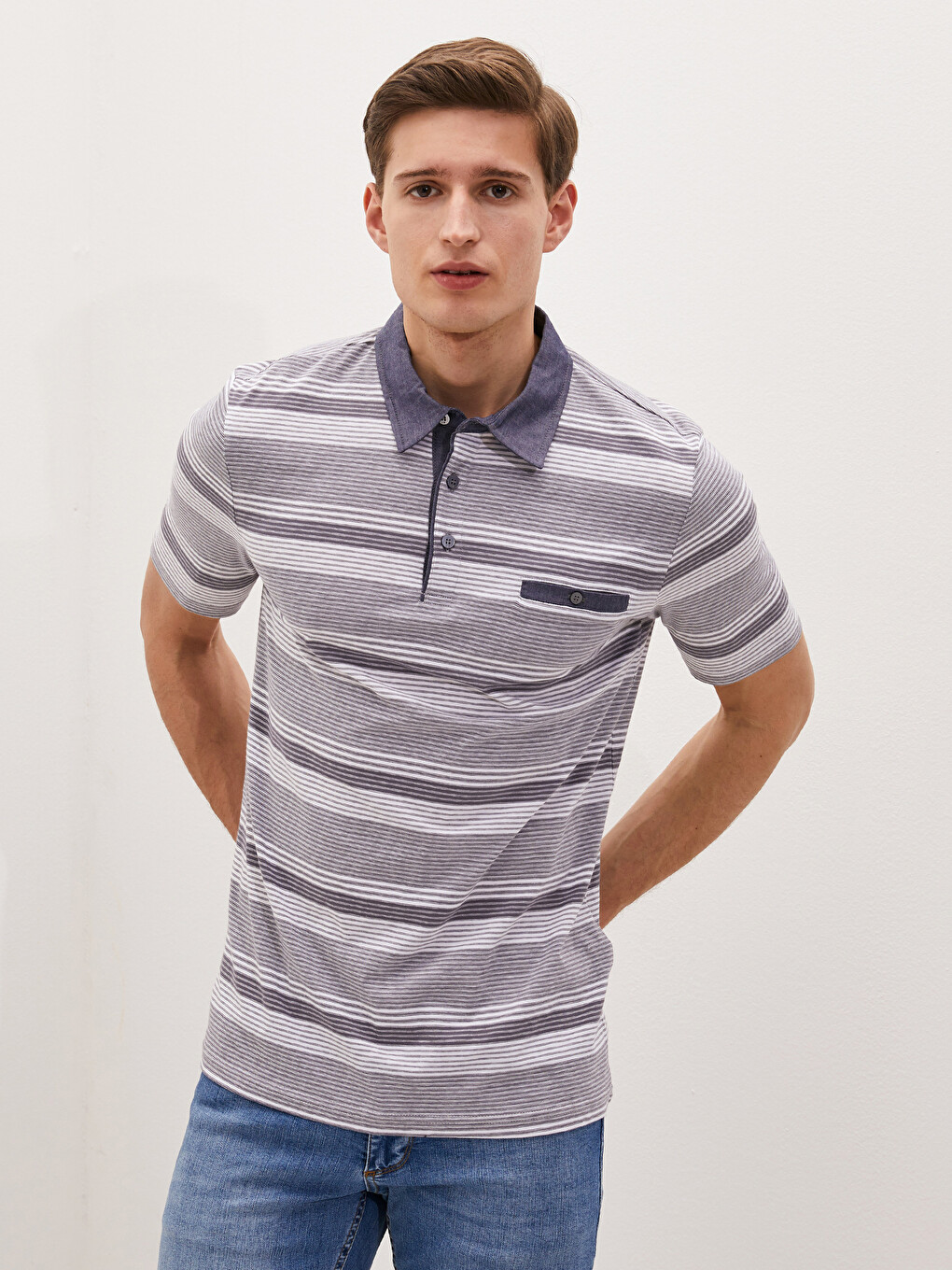 Polo Neck Short Sleeve Striped Jersey Men's T-shirt-2