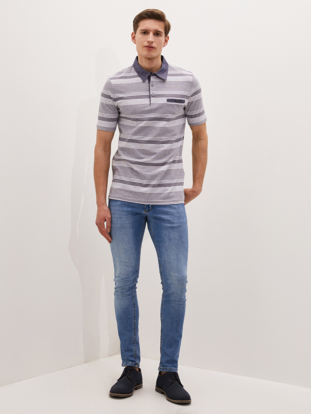 Polo Neck Short Sleeve Striped Jersey Men's T-shirt-3