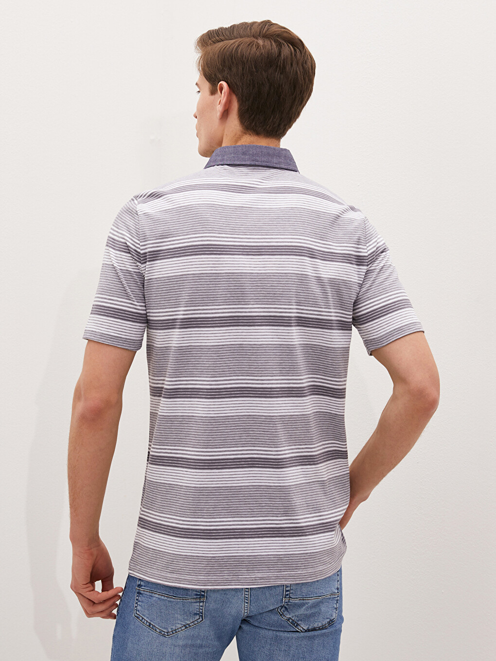 Polo Neck Short Sleeve Striped Jersey Men's T-shirt-4