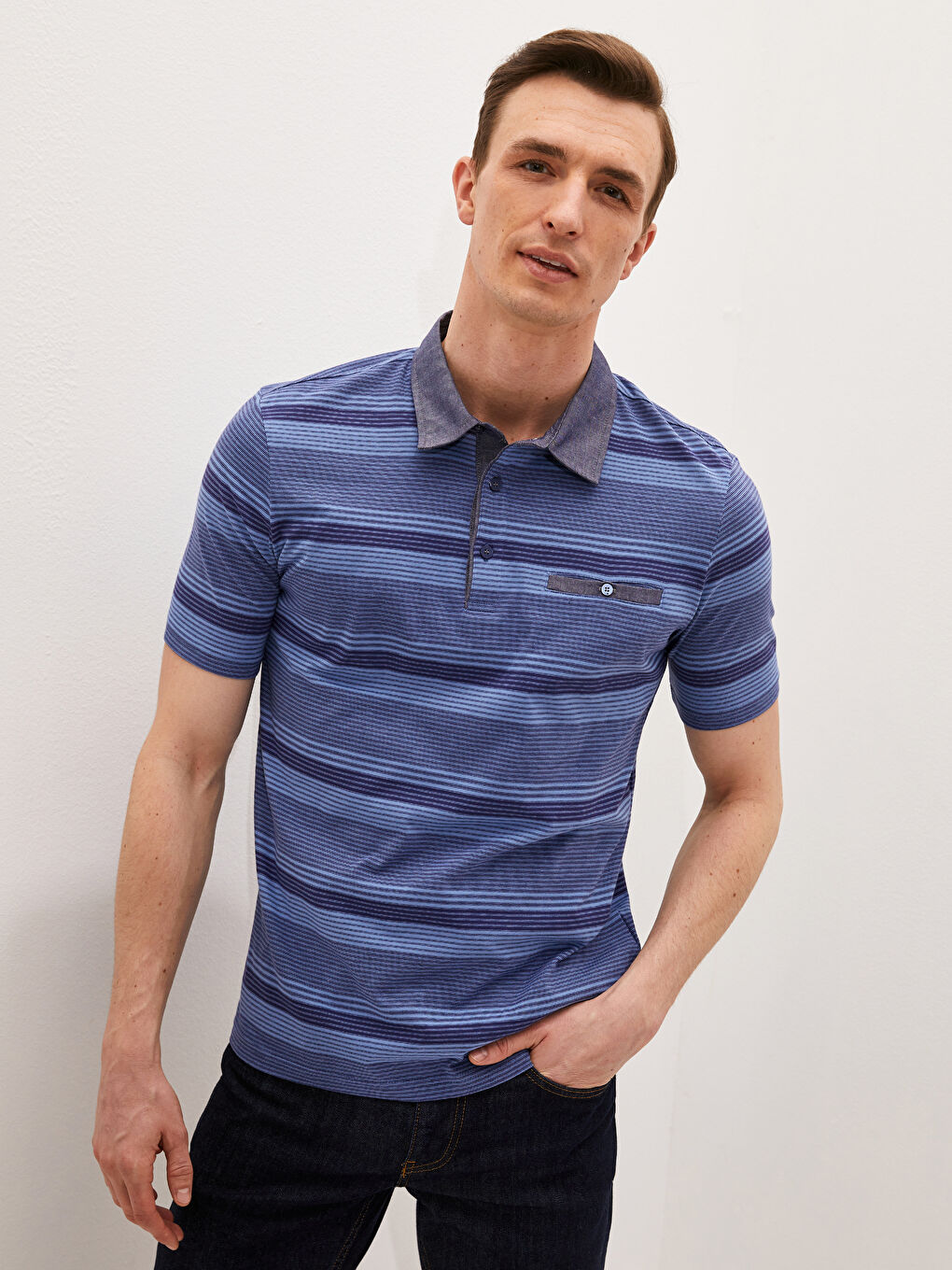 Polo Neck Short Sleeve Striped Jersey Men's T-Shirt-1
