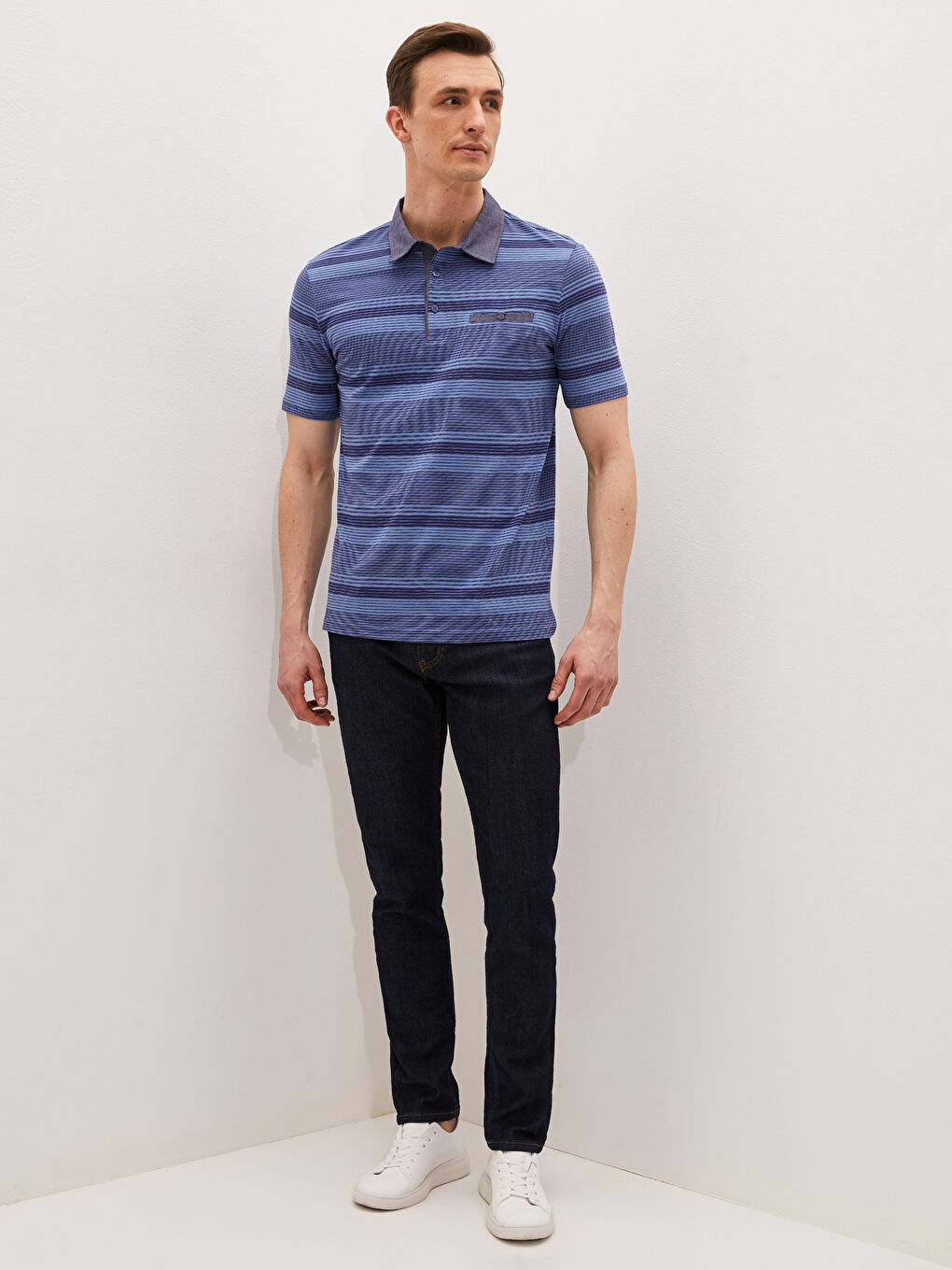 Polo Neck Short Sleeve Striped Jersey Men's T-Shirt-2