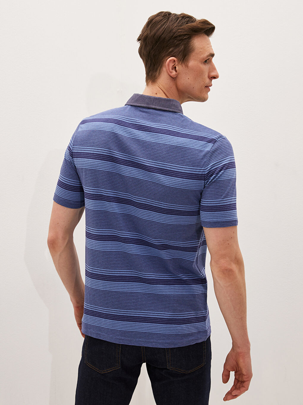 Polo Neck Short Sleeve Striped Jersey Men's T-Shirt-3