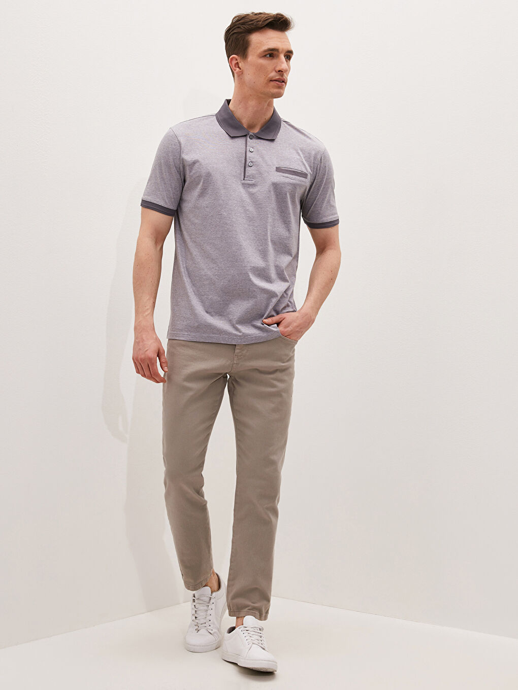 Antrasit Merserize Polo Yaka Kısa Kollu Erkek Tişört-1