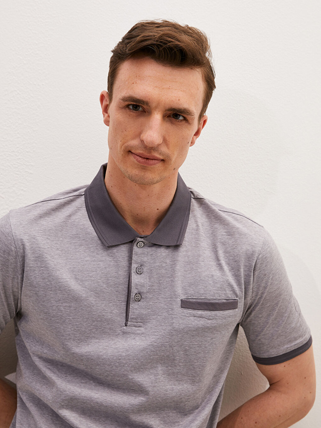 Antrasit Merserize Polo Yaka Kısa Kollu Erkek Tişört-2