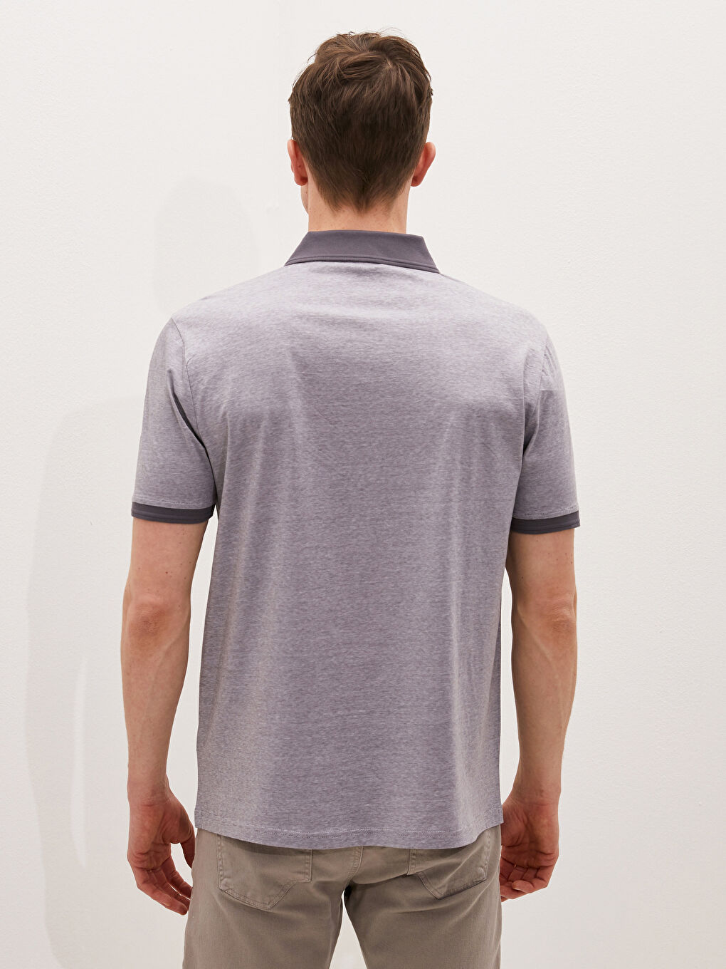 Antrasit Merserize Polo Yaka Kısa Kollu Erkek Tişört-3