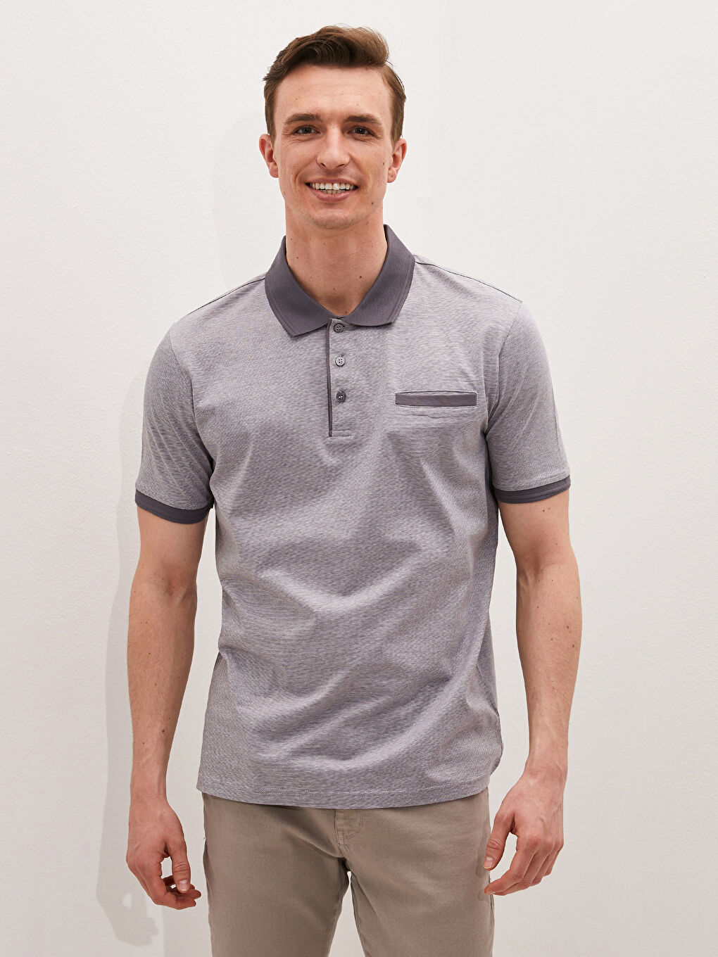 Antrasit Merserize Polo Yaka Kısa Kollu Erkek Tişört-4