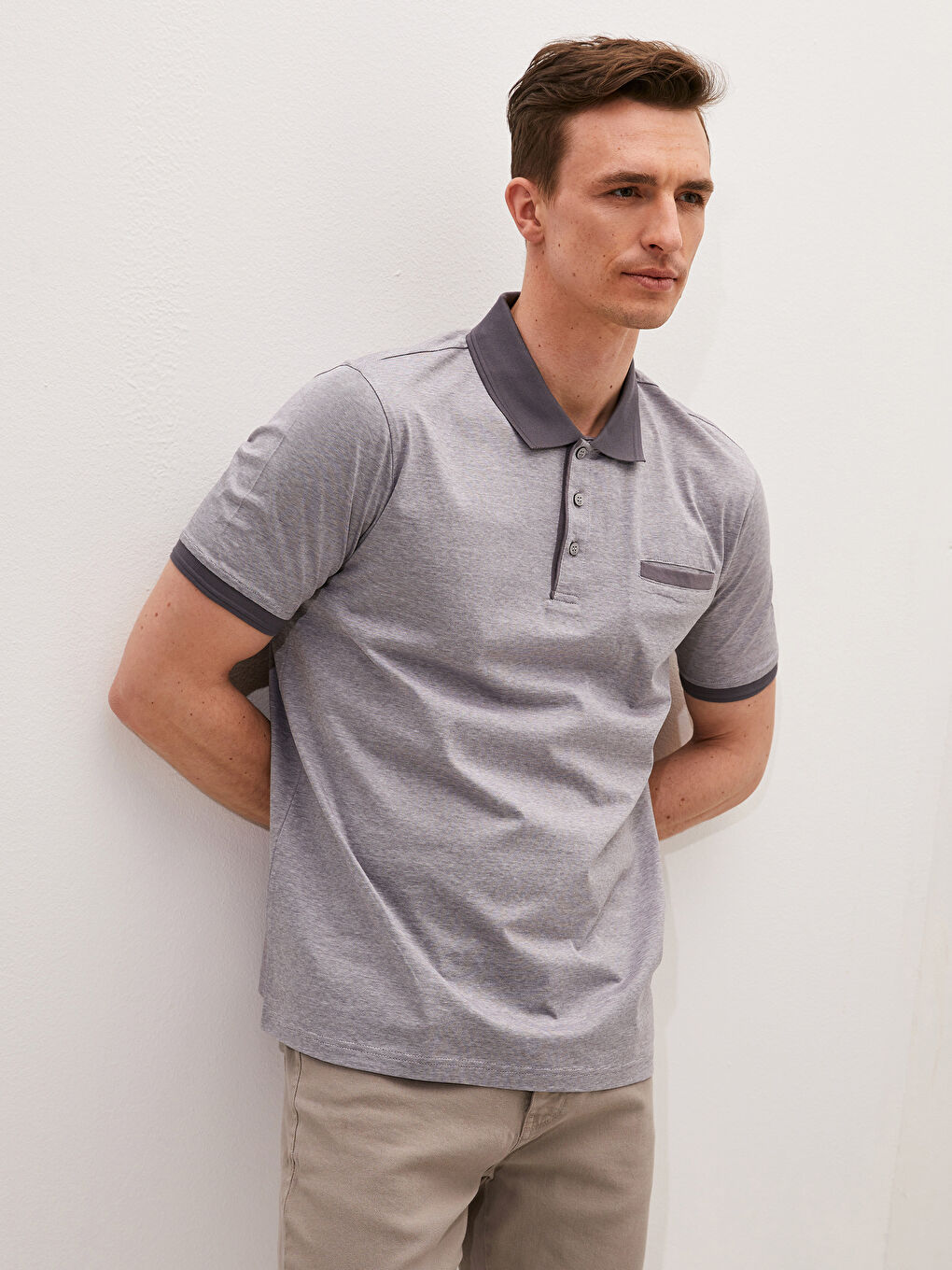 Antrasit Merserize Polo Yaka Kısa Kollu Erkek Tişört