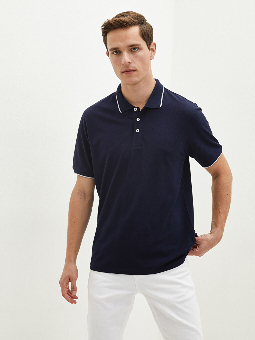 Lacivert Polo Yaka Kısa Kollu Pike Erkek Tişört