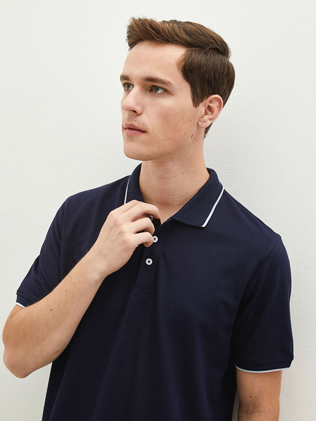 Lacivert Polo Yaka Kısa Kollu Pike Erkek Tişört-2