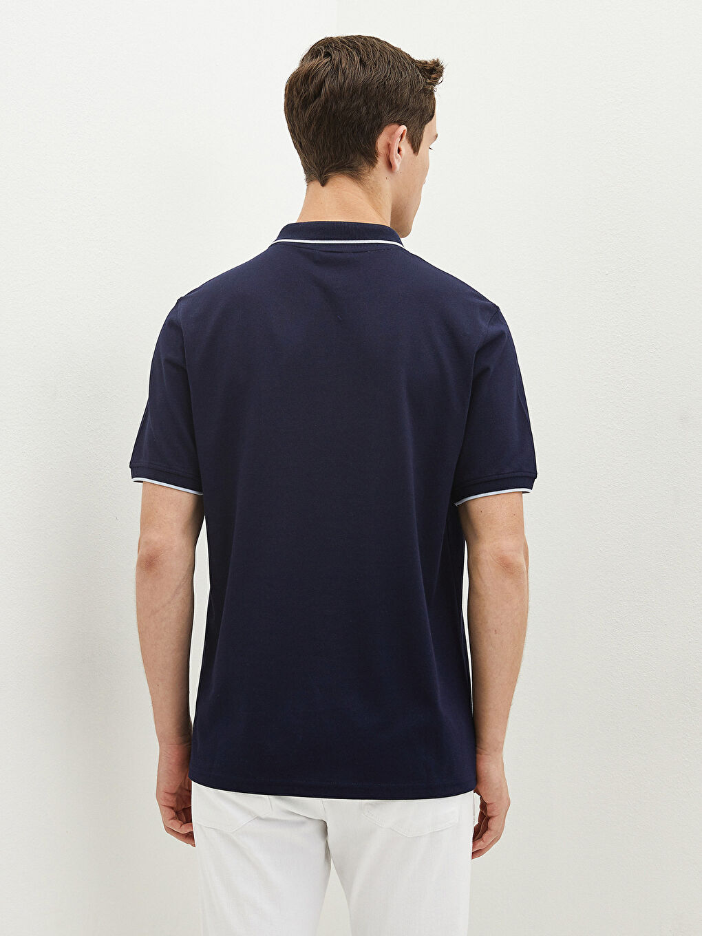Lacivert Polo Yaka Kısa Kollu Pike Erkek Tişört-4