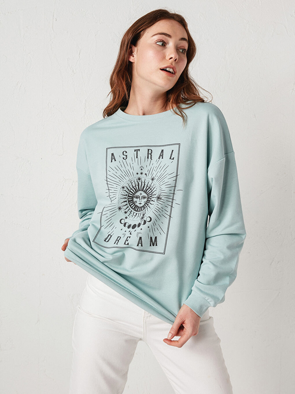 Женская толстовка с круглым вырезом и длинными рукавами с принтом