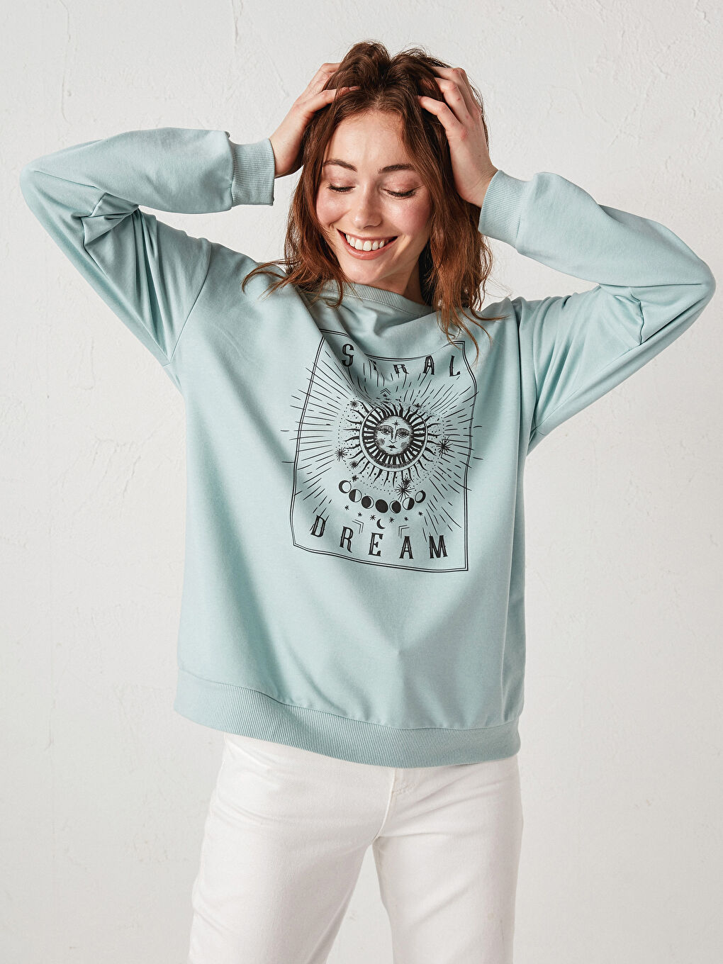 Женская толстовка с круглым вырезом и длинными рукавами с принтом-2