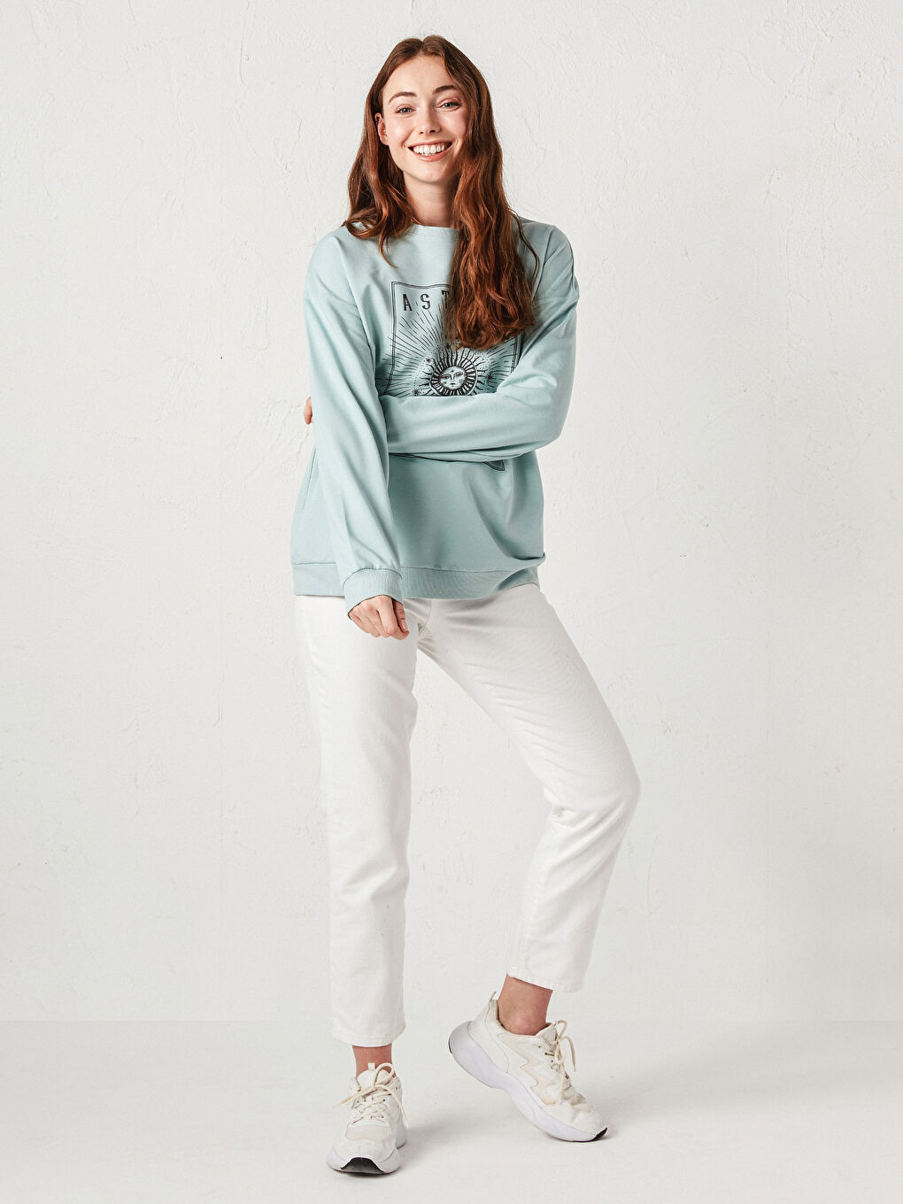 Женская толстовка с круглым вырезом и длинными рукавами с принтом-3