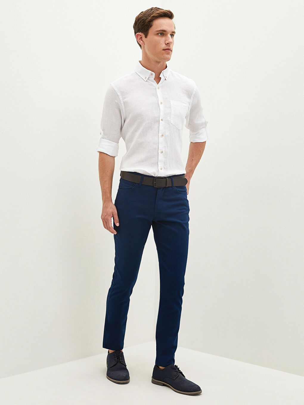 Beyaz Regular Fit Uzun Kollu Erkek Gömlek-1