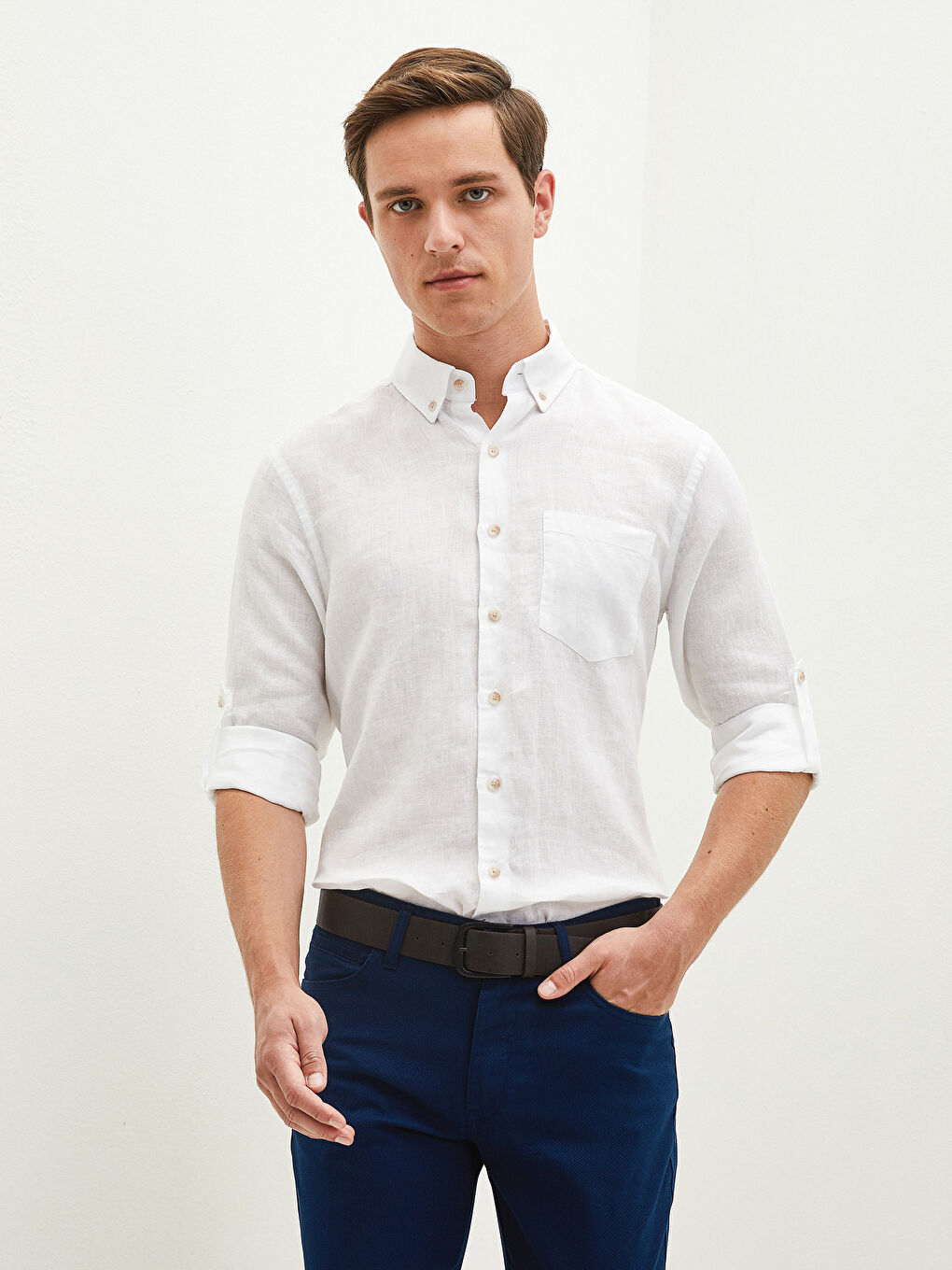 Beyaz Regular Fit Uzun Kollu Erkek Gömlek-3