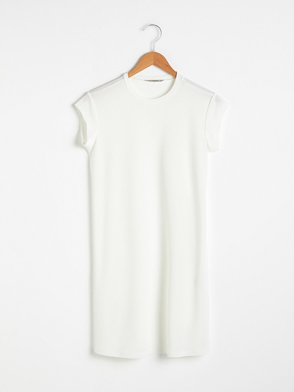 Ekru Bisiklet Yaka Kısa Kollu Krep Tunik-5