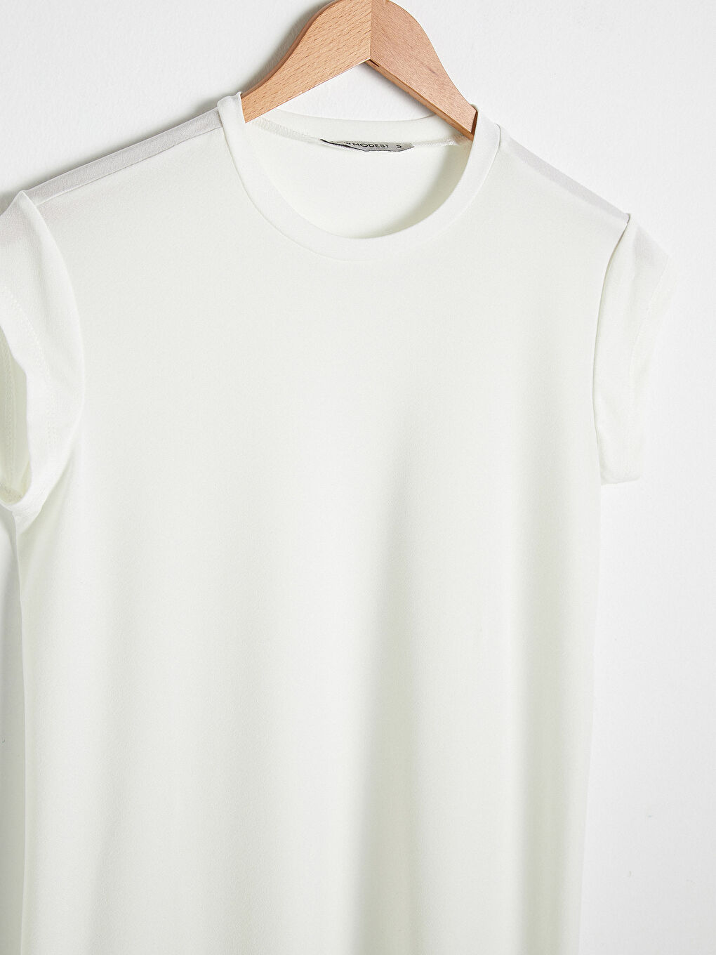 Ekru Bisiklet Yaka Kısa Kollu Krep Tunik-7