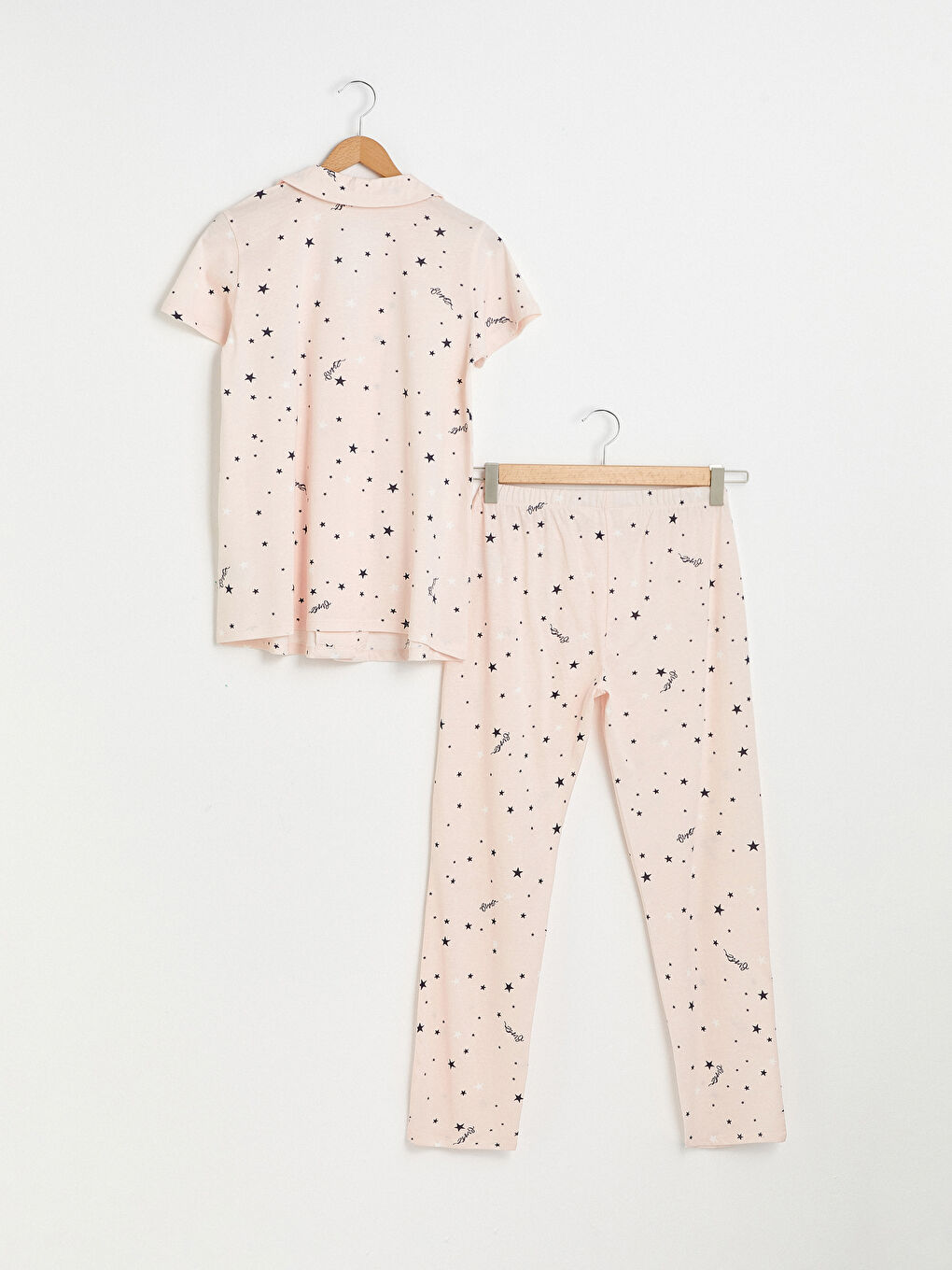 Pembe Gömlek Yaka Slogan Baskılı Kısa Kollu Pamuklu Hamile Pijama Takımı-16