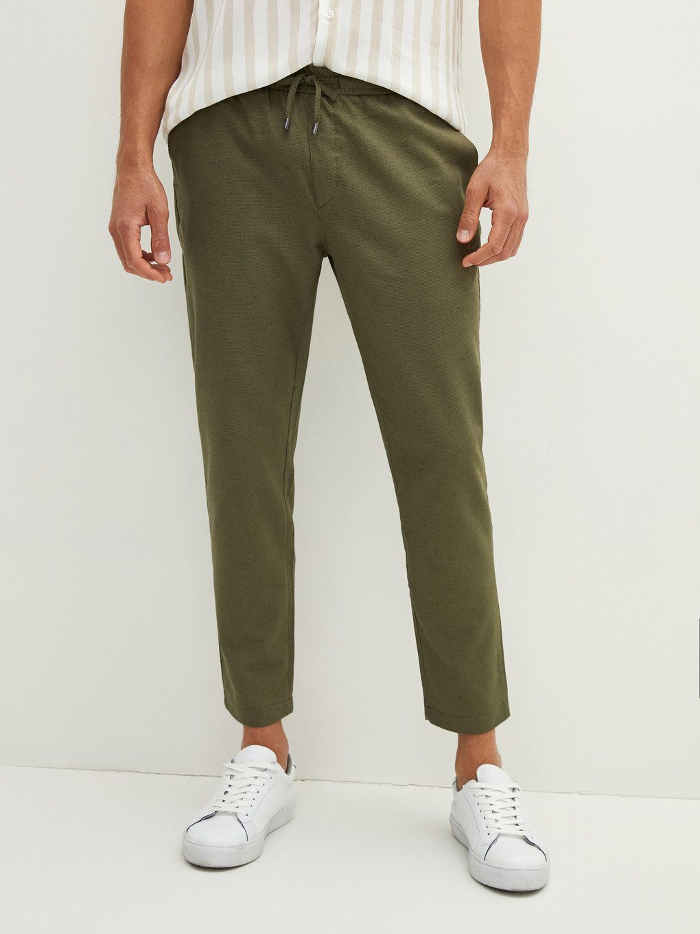 Haki Slim Fit Keten Erkek Pantolon-2