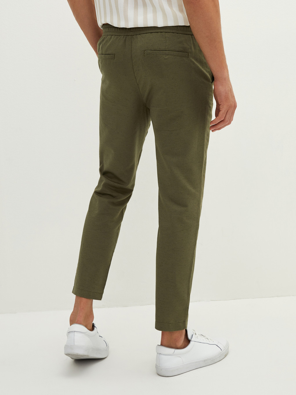 Haki Slim Fit Keten Erkek Pantolon-3