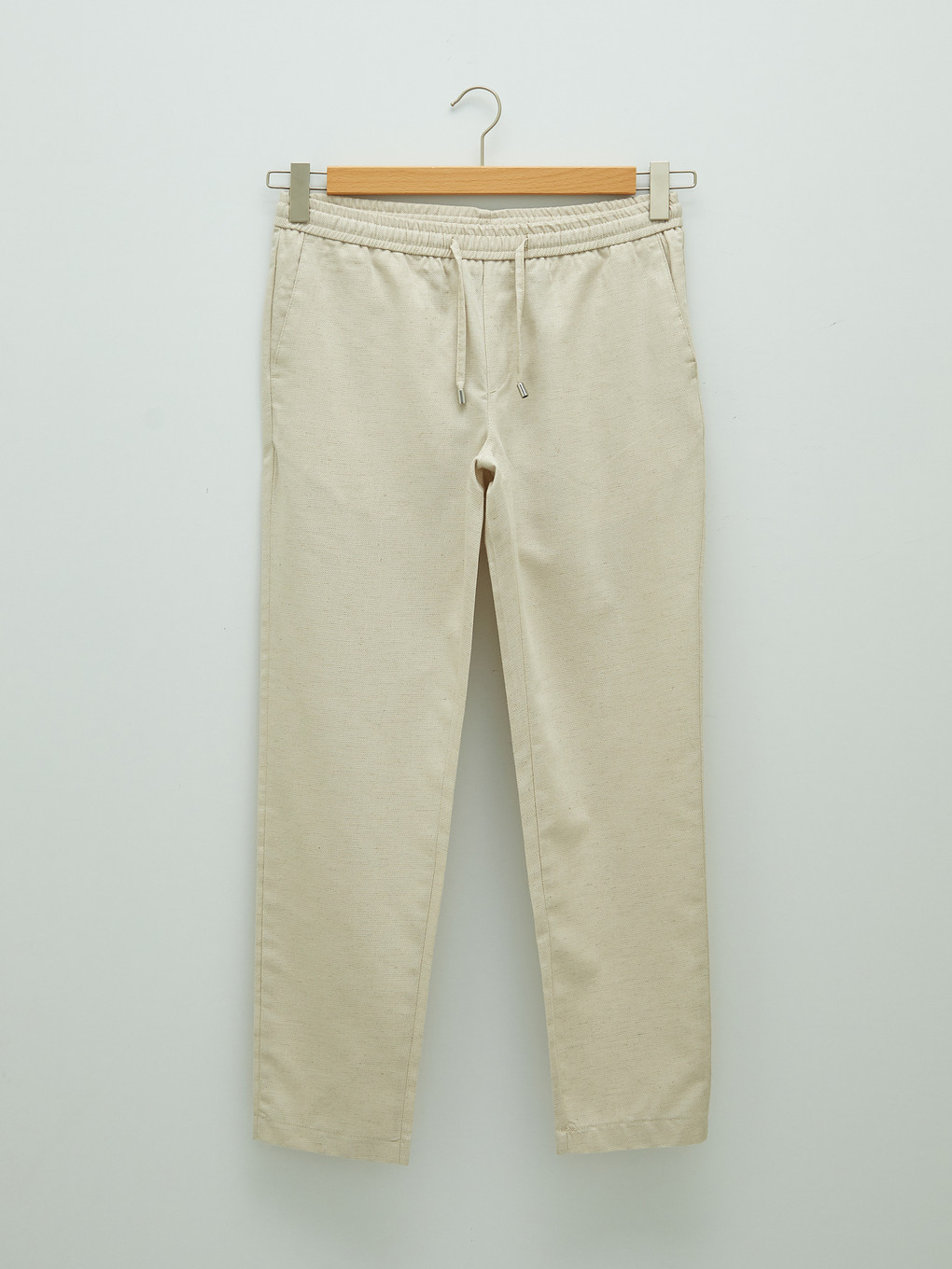 Bej Slim Fit Keten Erkek Pantolon-5