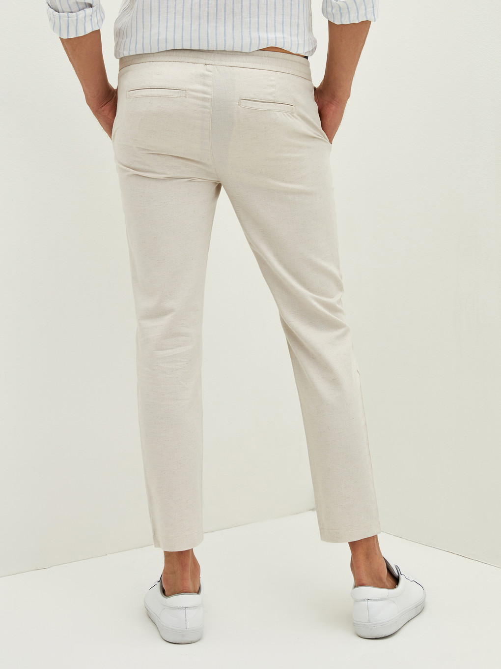 Bej Slim Fit Keten Erkek Pantolon-3