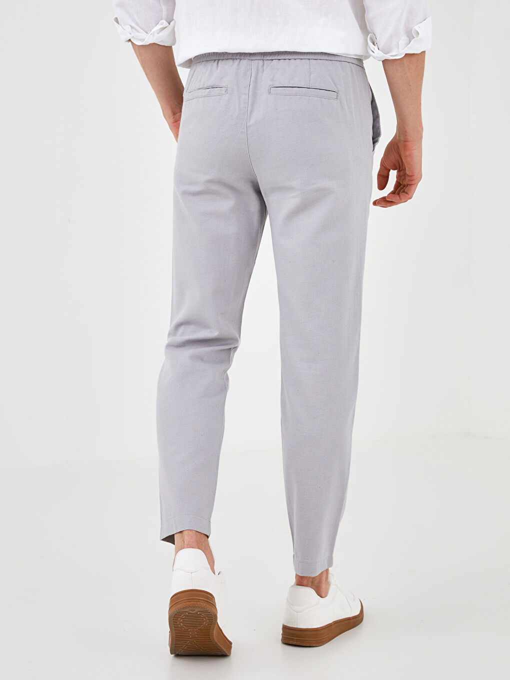 Gri Slim Fit Keten Erkek Pantolon-4