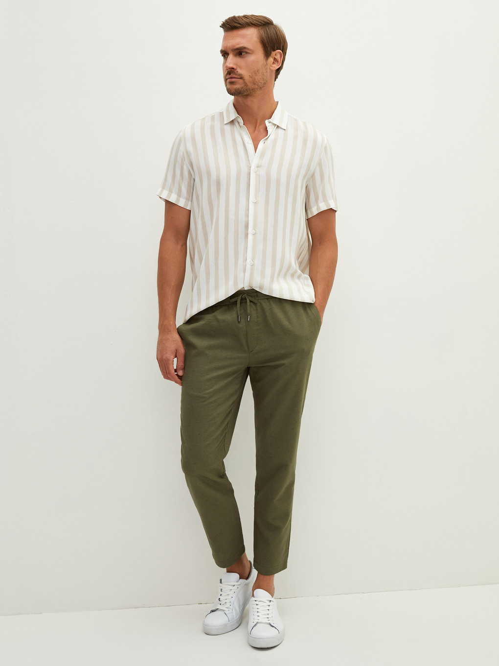 Haki Slim Fit Keten Erkek Pantolon