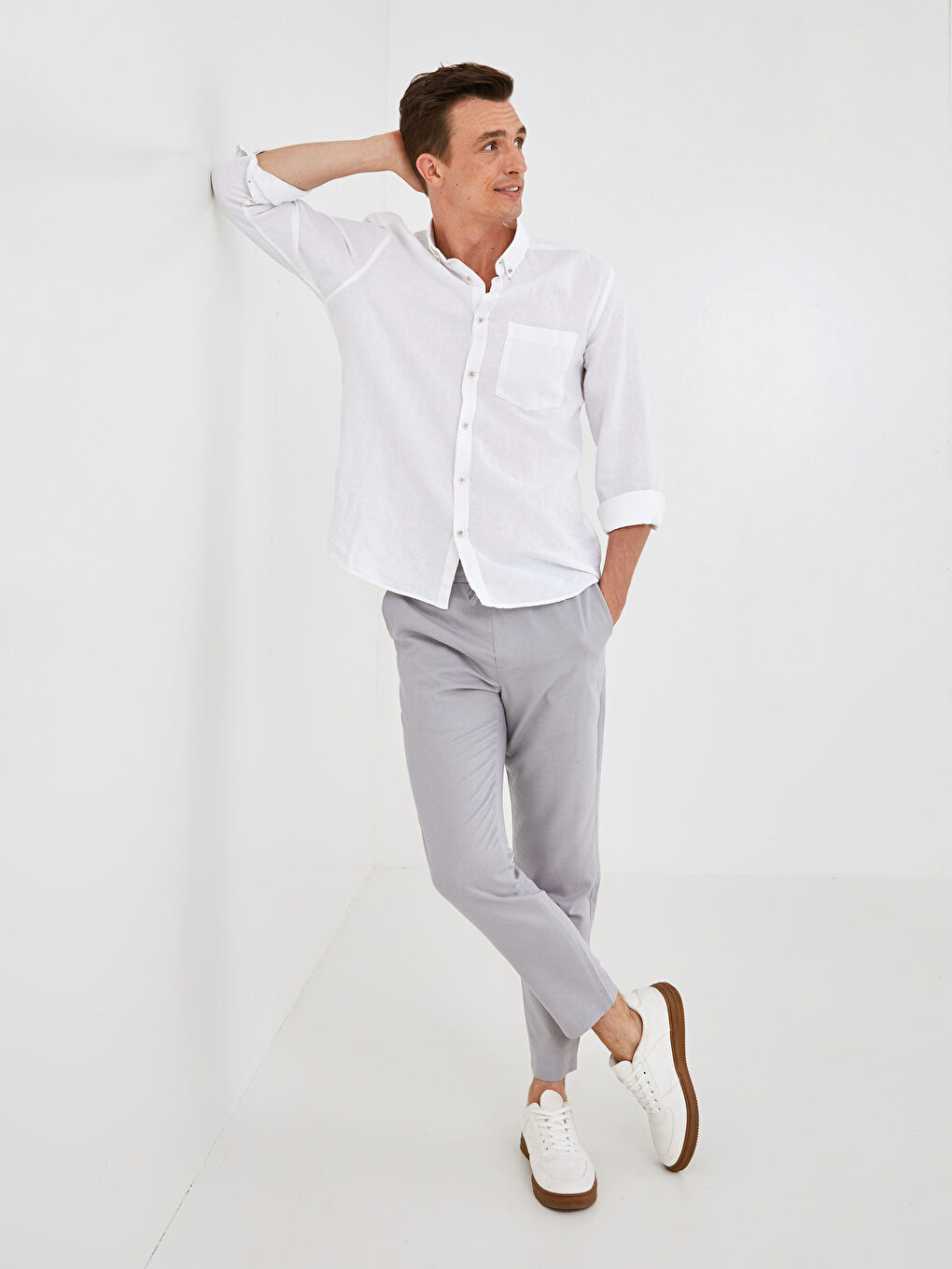 Gri Slim Fit Keten Erkek Pantolon