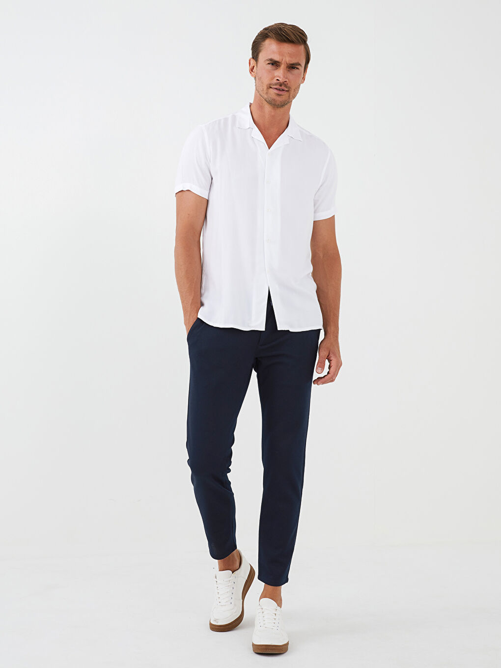 Lacivert Slim Fit Örme Erkek Pantolon-3