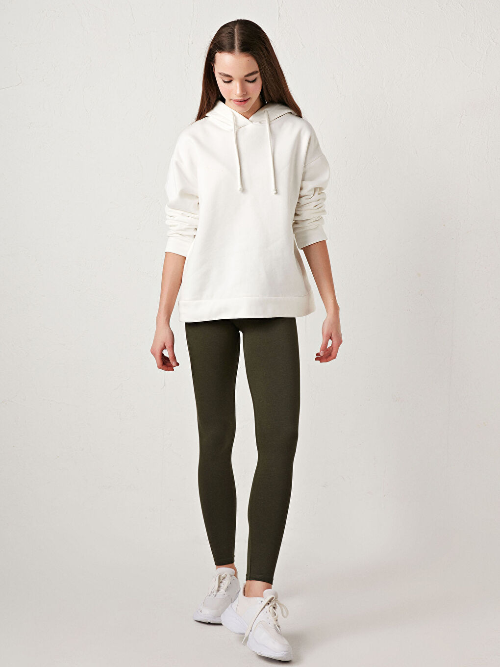 Haki Kadın Beli Lastikli Düz Tayt