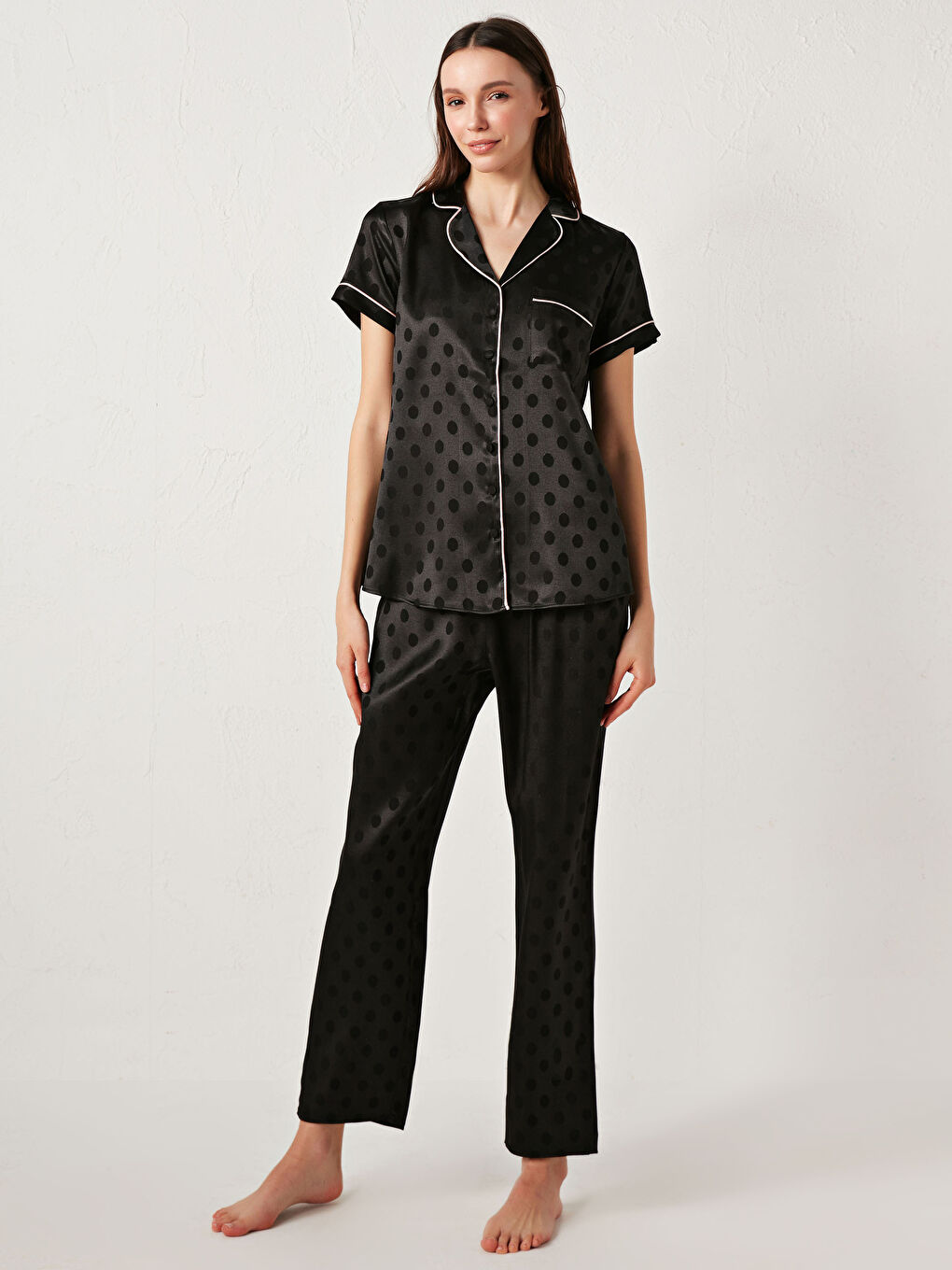 LCW DREAM Polka Dot Satin Pajamas Set -S17577Z8-CVL
