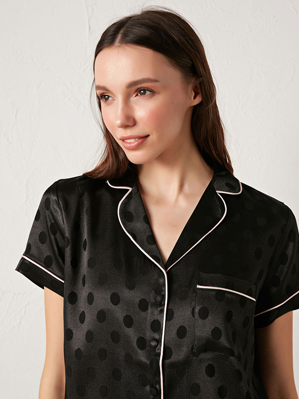 LCW DREAM Polka Dot Satin Pajamas Set -S17577Z8-CVL